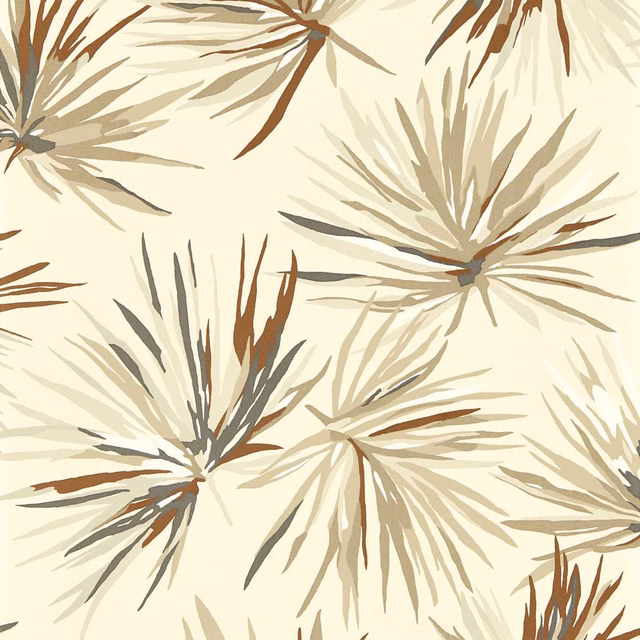 Cream wallpaper with bronze, taupe and grey botanical starburst motifs