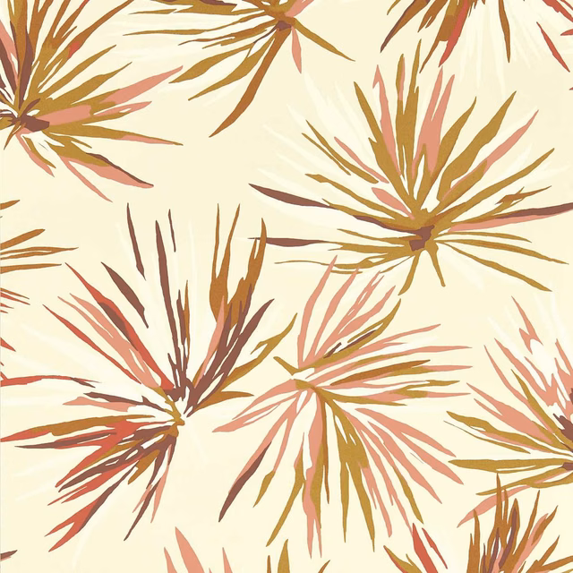 Parchment wallpaper with gold, rosewood and blush spiky botanical starbursts