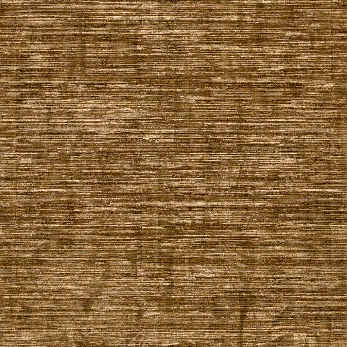 Warm bronze wallpaper with horizontal striations and subtle oversized botanical silhouettes
