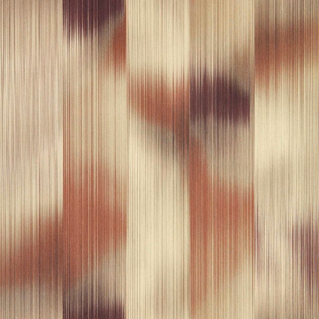 Cream wallpaper with blurred rosewood and fig vertical bands and fine striations