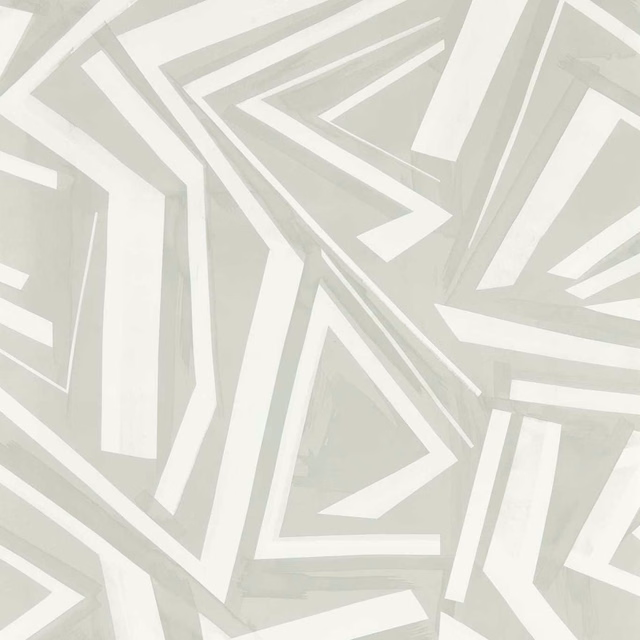Pale grey marble-effect wallpaper with white angular bands and chevron turns
