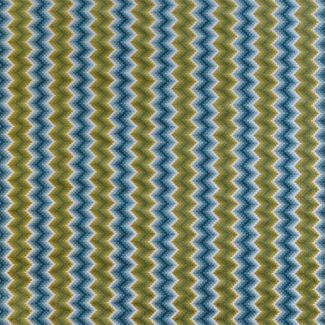 Marine blue and lichen green chevrons on textured ivory velvet