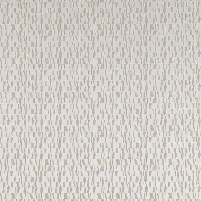 Pale chalk woven upholstery with warm-grey broken vertical geometric marks
