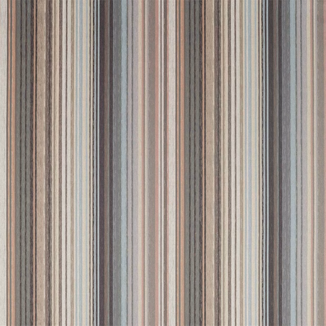 Steel, blush and sky-blue vertical woven stripes with fine textured variation