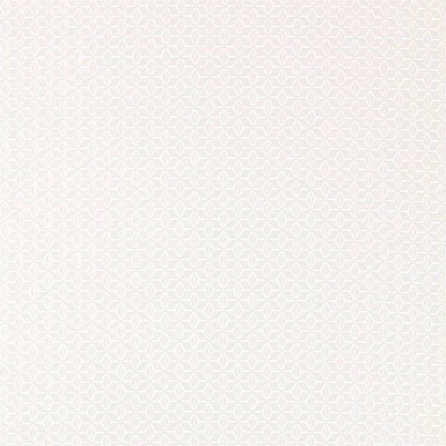 Pale porcelain cream fabric with a fine interlocking geometric lattice weave