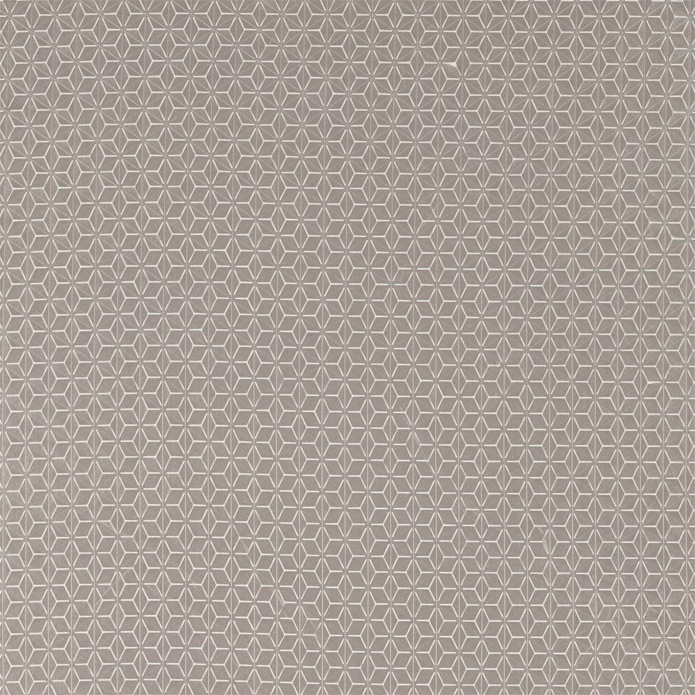 Smoky taupe textile with pale linked geometric lattice and subtly textured weave