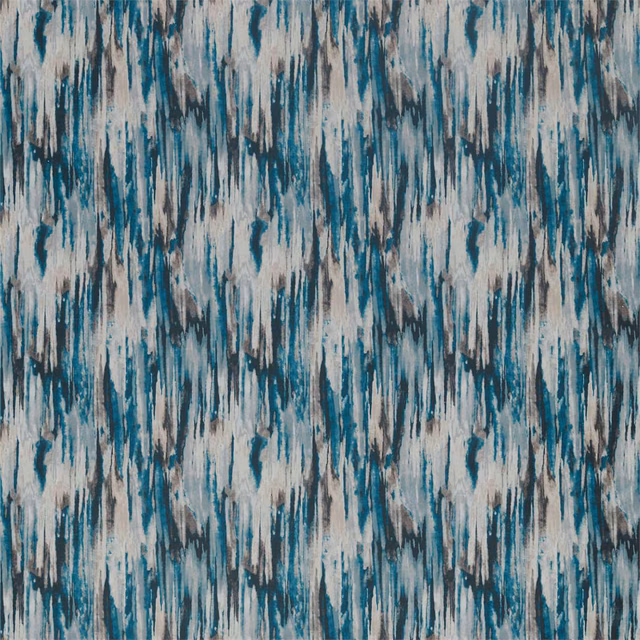 Deep petrol teal velvet with ivory and grey vertical painterly striations