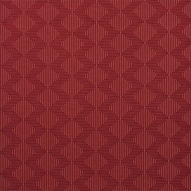 Deep claret velvet with fine stepped maze lines and subtle directional pile sheen
