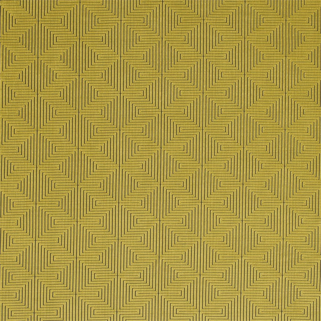 Muted olive velvet with dark stepped maze lines and a softly lustrous pile