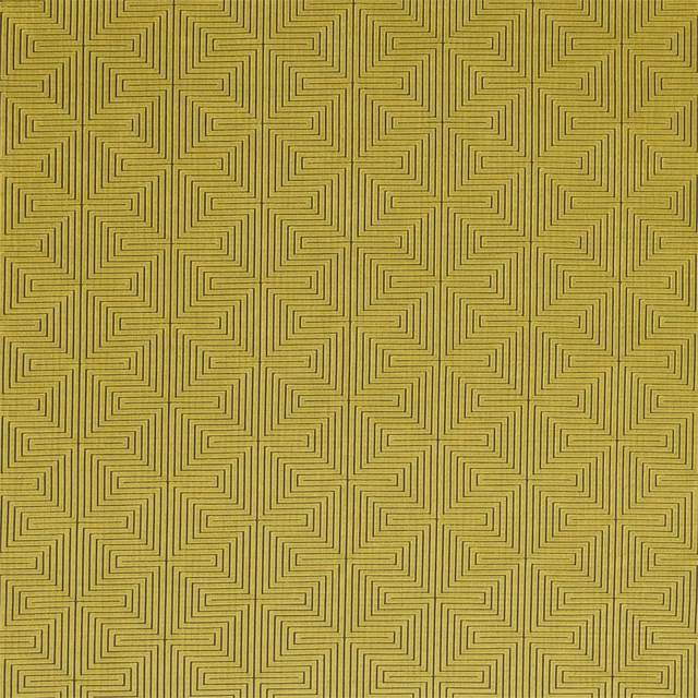 Muted olive velvet with dark stepped maze lines and a softly lustrous pile