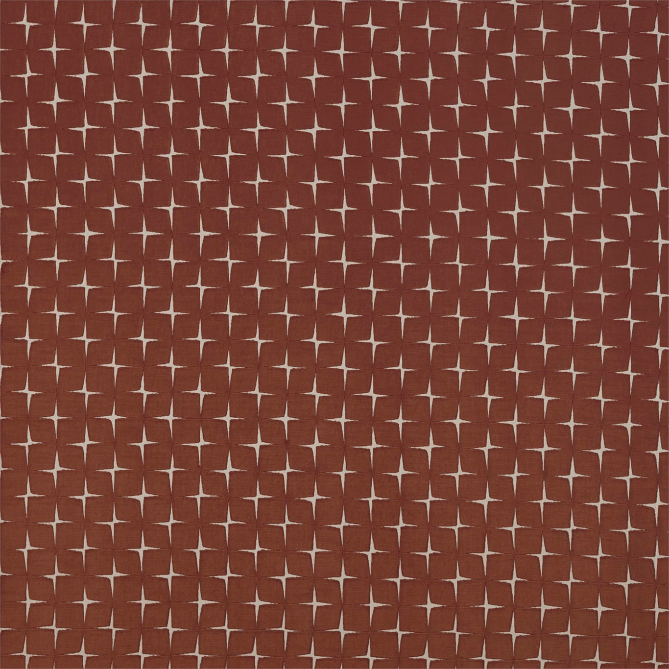Deep Tabasco-red velvet with tiny pale star-like geometric motifs and soft nap
