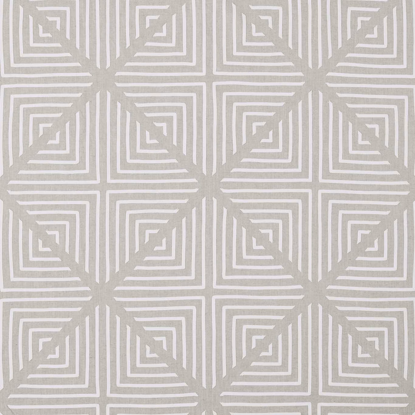 Cool grey-beige woven ground with chalk-white stepped geometric squares