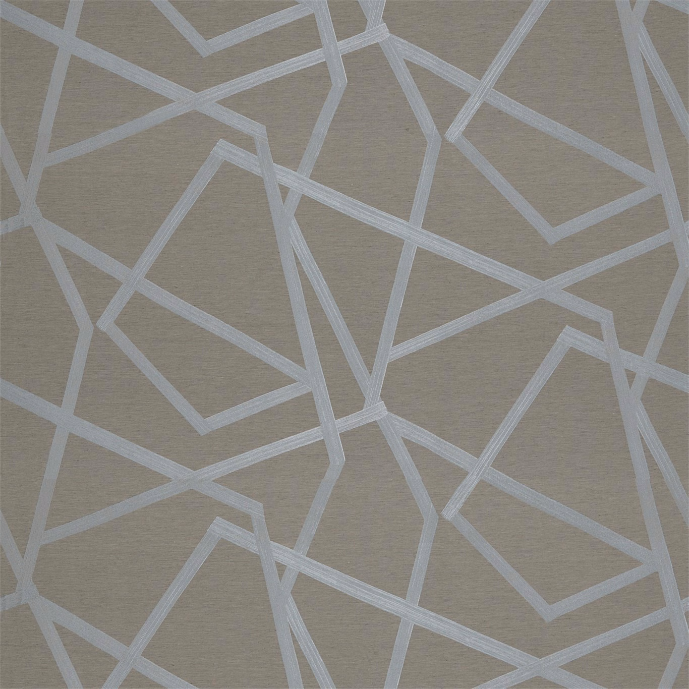 Warm taupe-grey woven ground with intersecting angular dove-silver bands