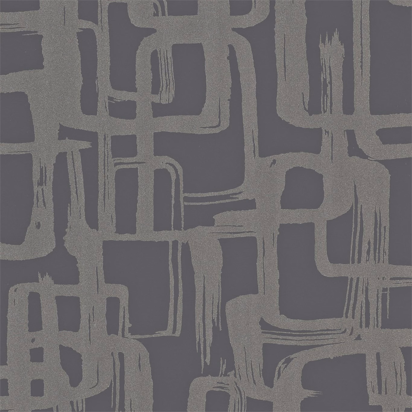 Silver-grey abstract brushstrokes forming large loops on a deep slate-grey ground
