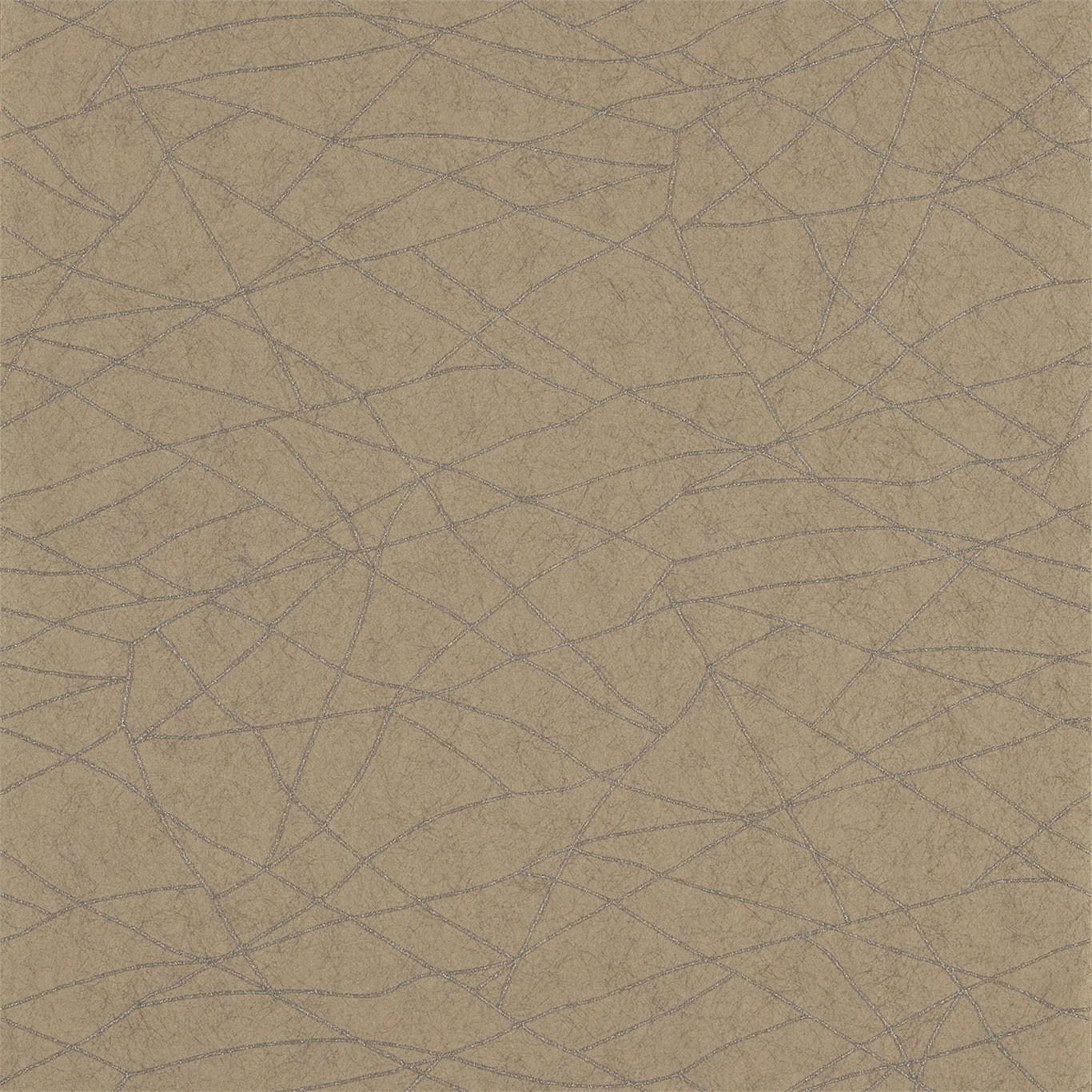 Muted brass taupe wallpaper with fine grey intersecting linear tracery