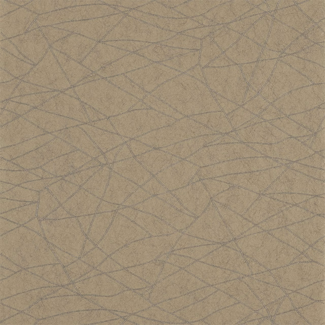 Muted brass taupe wallpaper with fine grey intersecting linear tracery