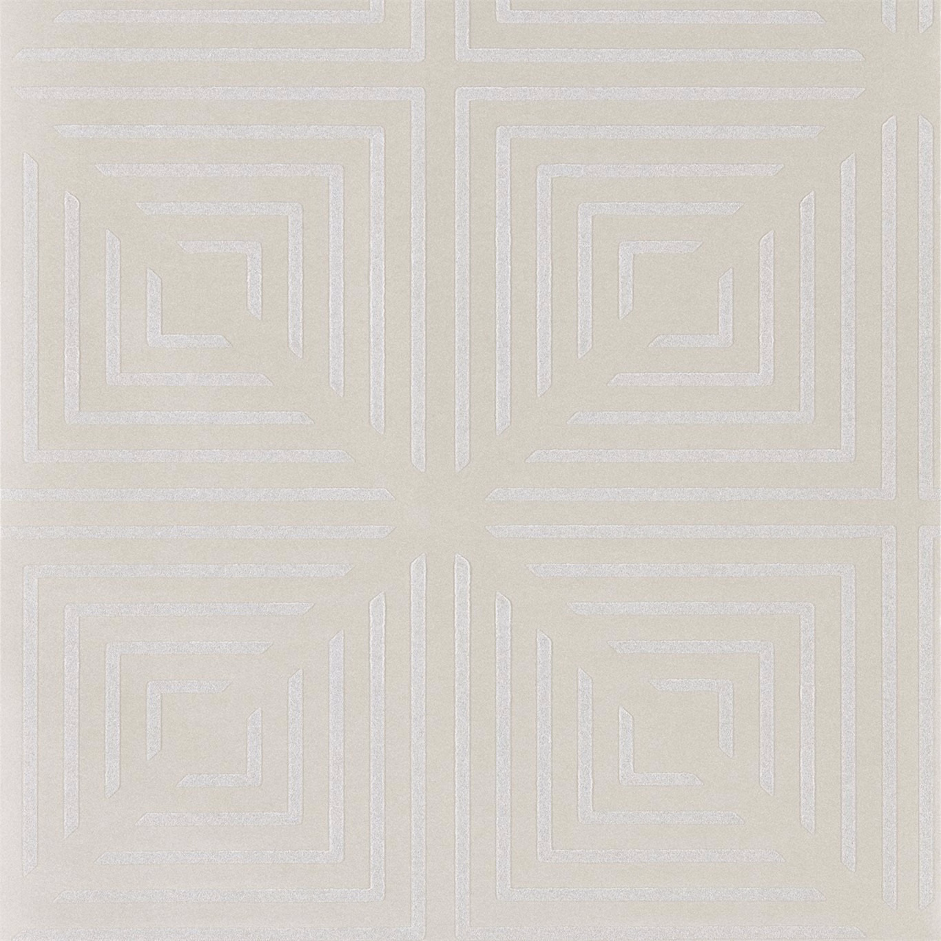 Oyster pearl wallpaper with nested angular square motifs and subtle tonal texture