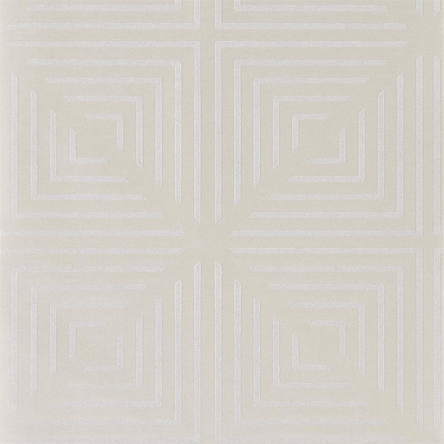 Oyster pearl wallpaper with nested angular square motifs and subtle tonal texture