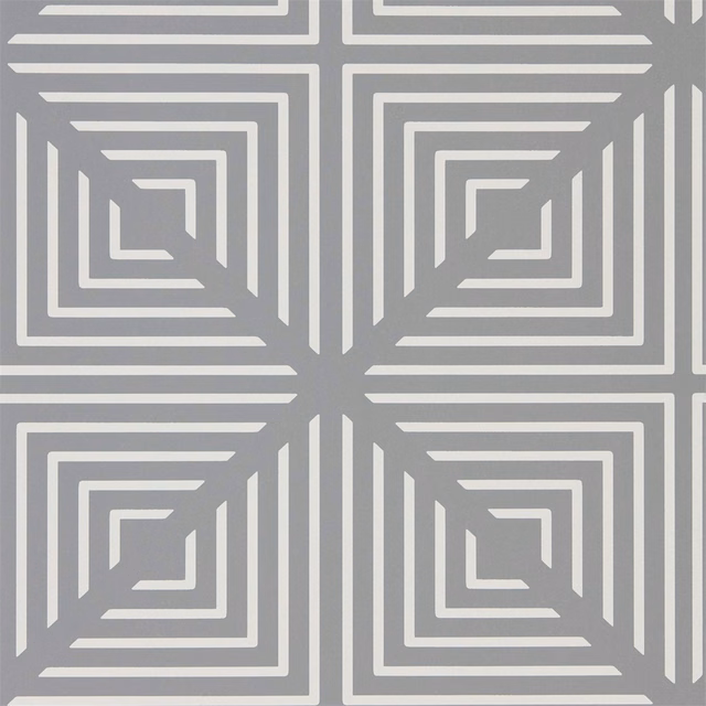 Cool slate-grey wallpaper with chalk-white nested square lines in a bold repeat