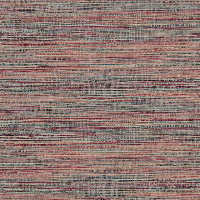 Cerise and teal wallpaper with fine irregular horizontal striations and charcoal detail