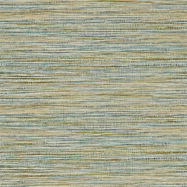 Muted marine-blue and aqua wallpaper with cream and sandy beige horizontal striations