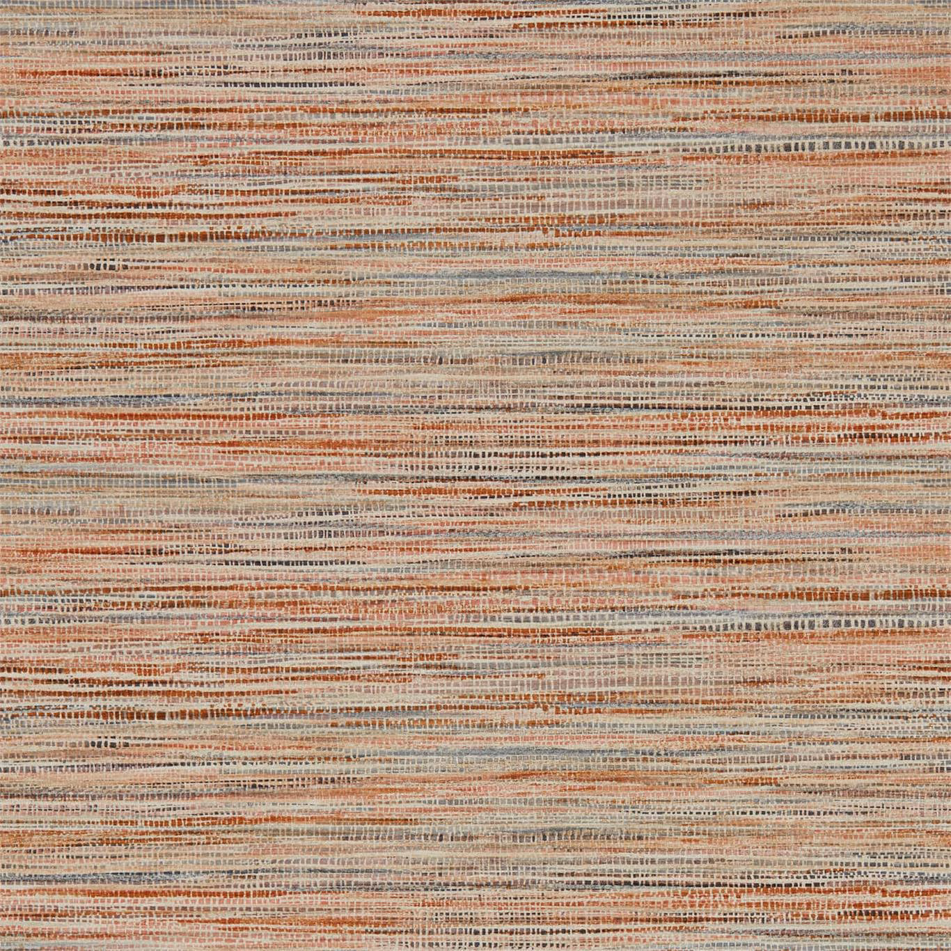 Rust and sky-blue horizontal striations over a softly flecked neutral ground