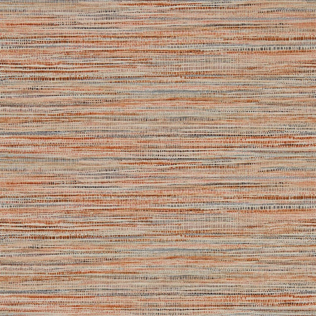 Rust and sky-blue horizontal striations over a softly flecked neutral ground
