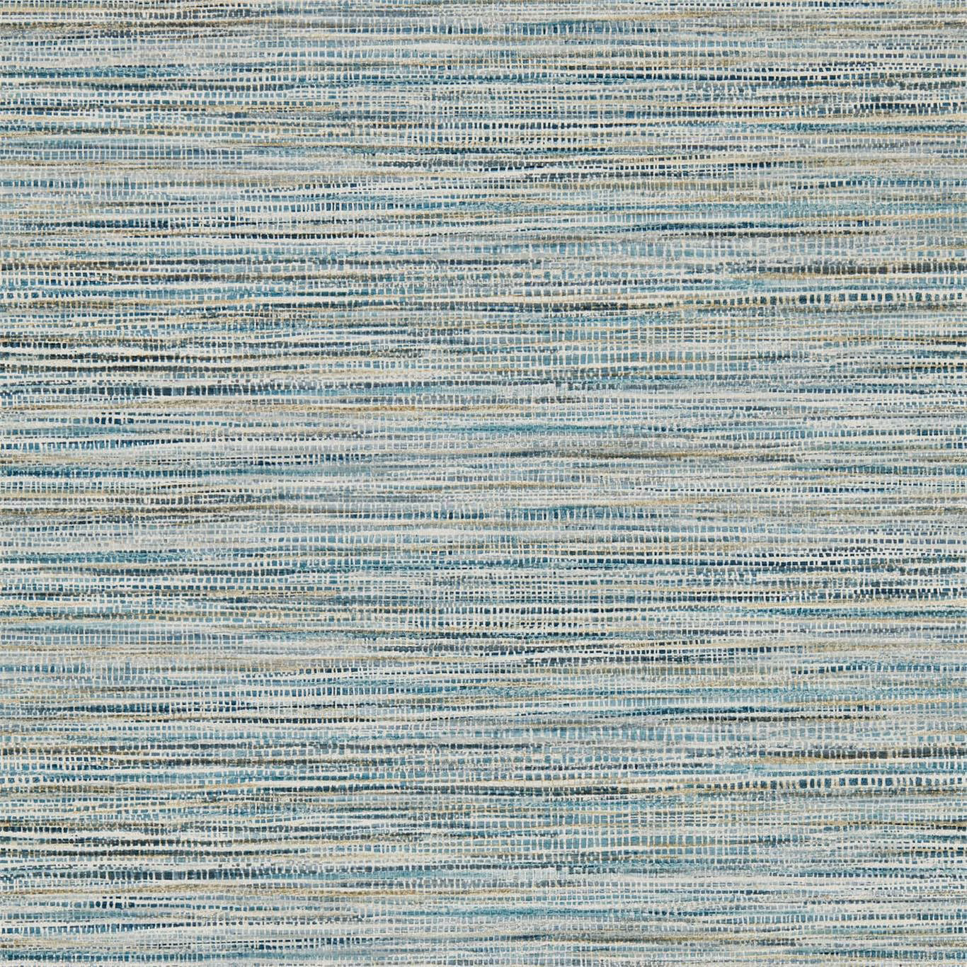 Pale sky blue wallpaper with fine horizontal ochre and cream striations