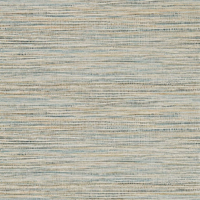 Fine horizontal teal, lichen and cream striated wallpaper texture with subtle woven-looking flecks