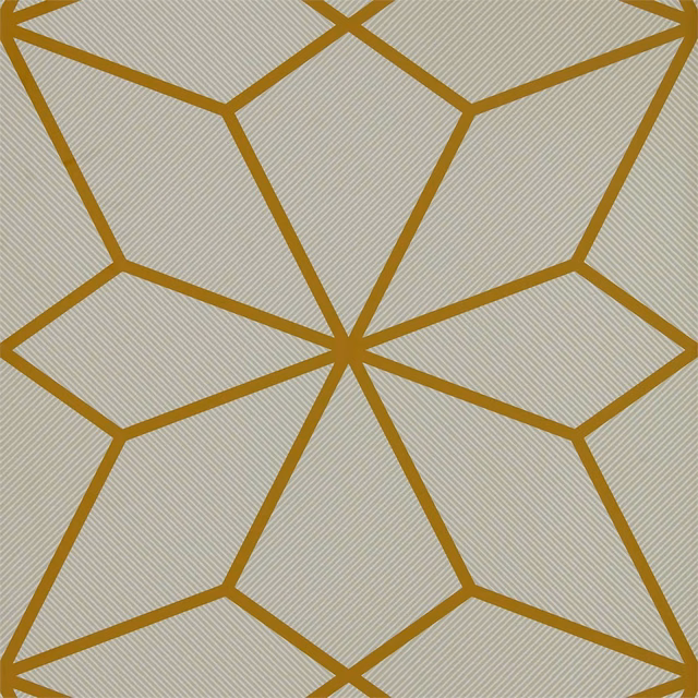 Muted sage wallpaper with ochre geometric cells and fine diagonal striations