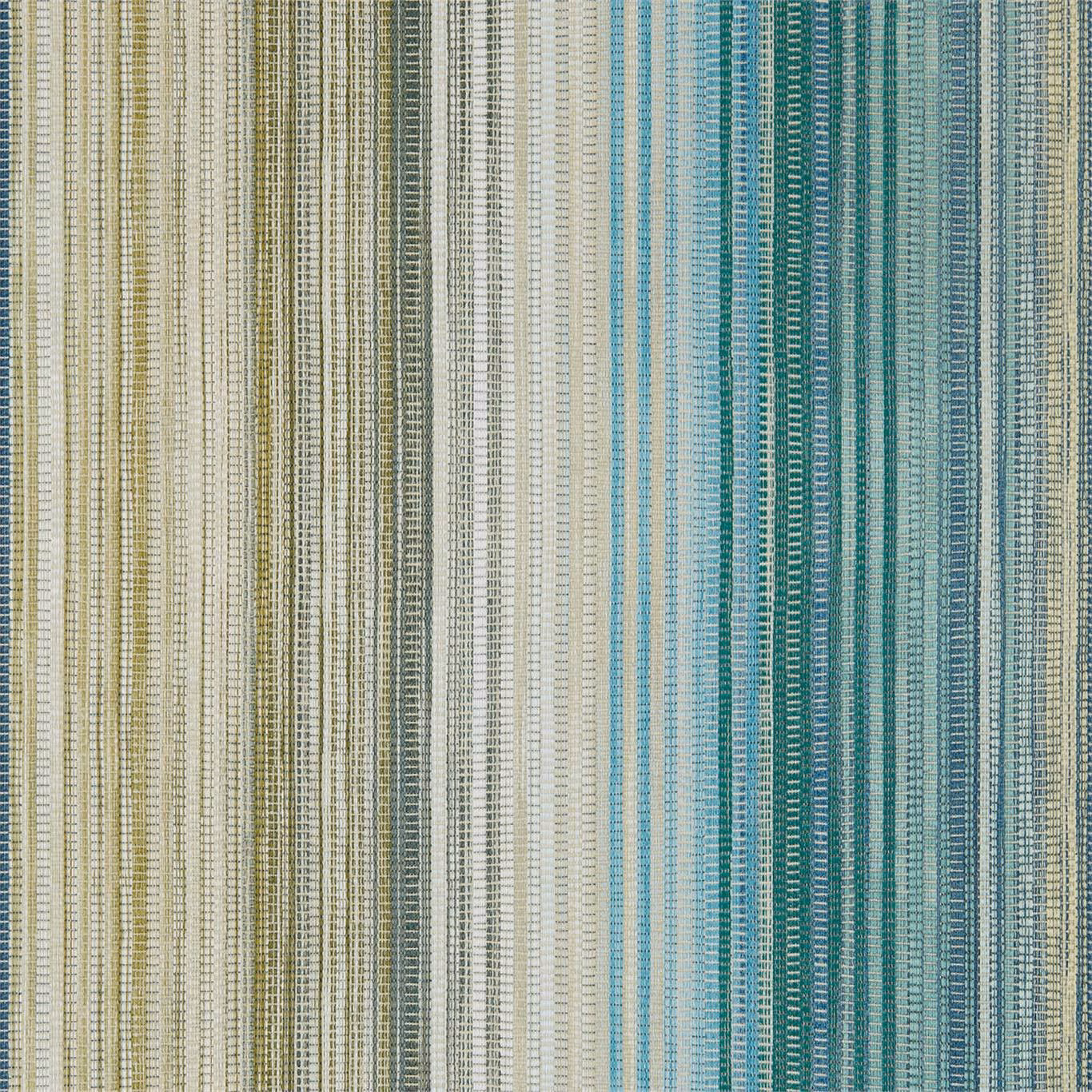 Emerald and marine vertical stripe wallpaper with cream, aqua and olive ladder texture