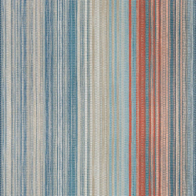 Fine vertical teal, cream and rust stripes with delicate horizontal linear texture