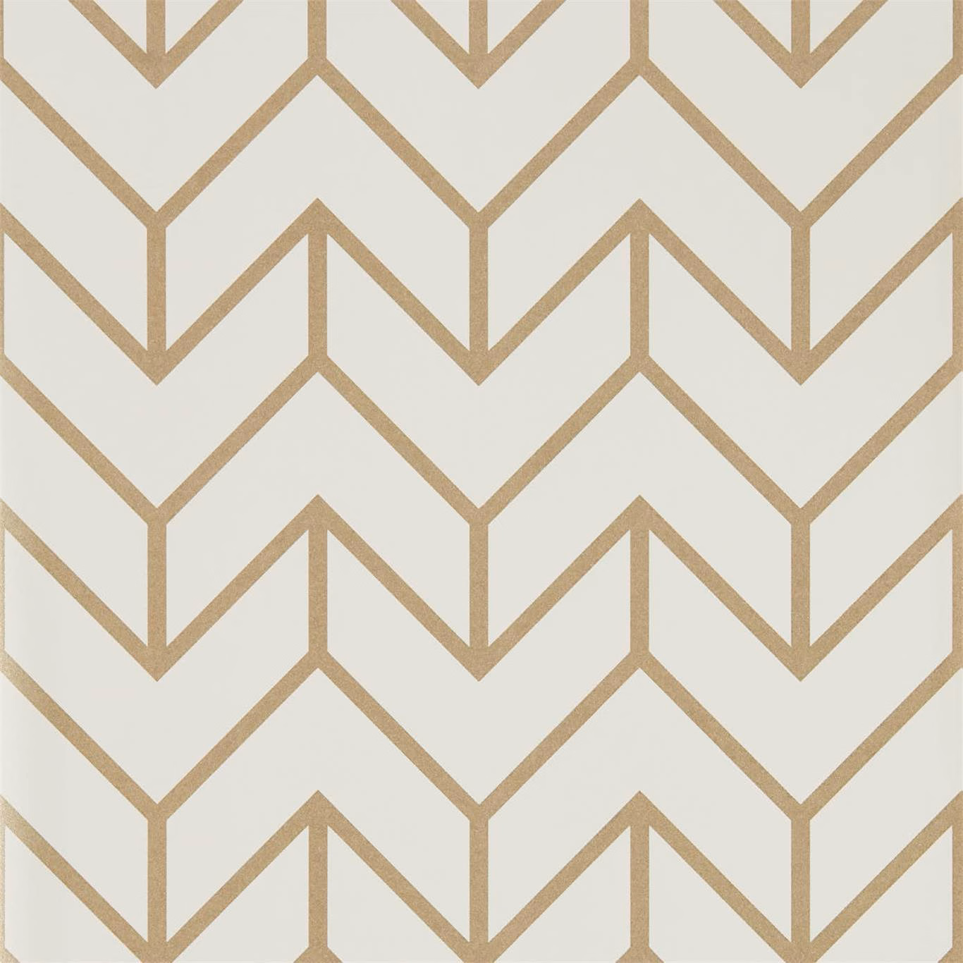 Warm taupe angular chevrons on a soft ivory-grey geometric wallpaper ground