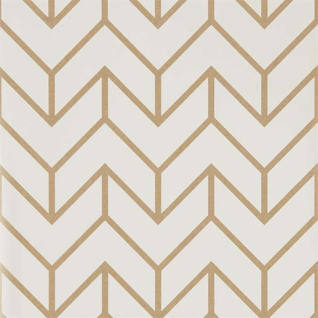 Warm taupe angular chevrons on a soft ivory-grey geometric wallpaper ground