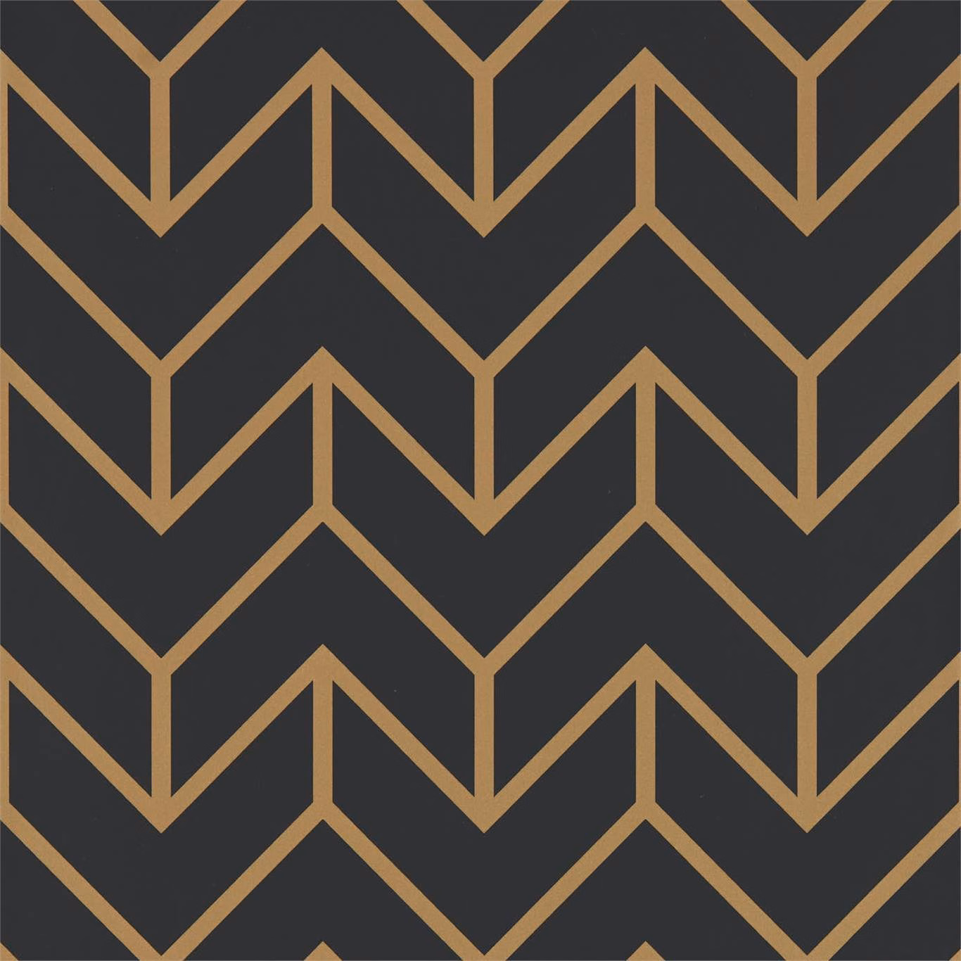 Charcoal wallpaper with repeating ochre-gold angular chevrons in a tessellated grid
