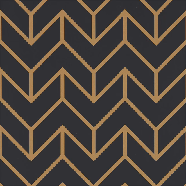 Charcoal wallpaper with repeating ochre-gold angular chevrons in a tessellated grid