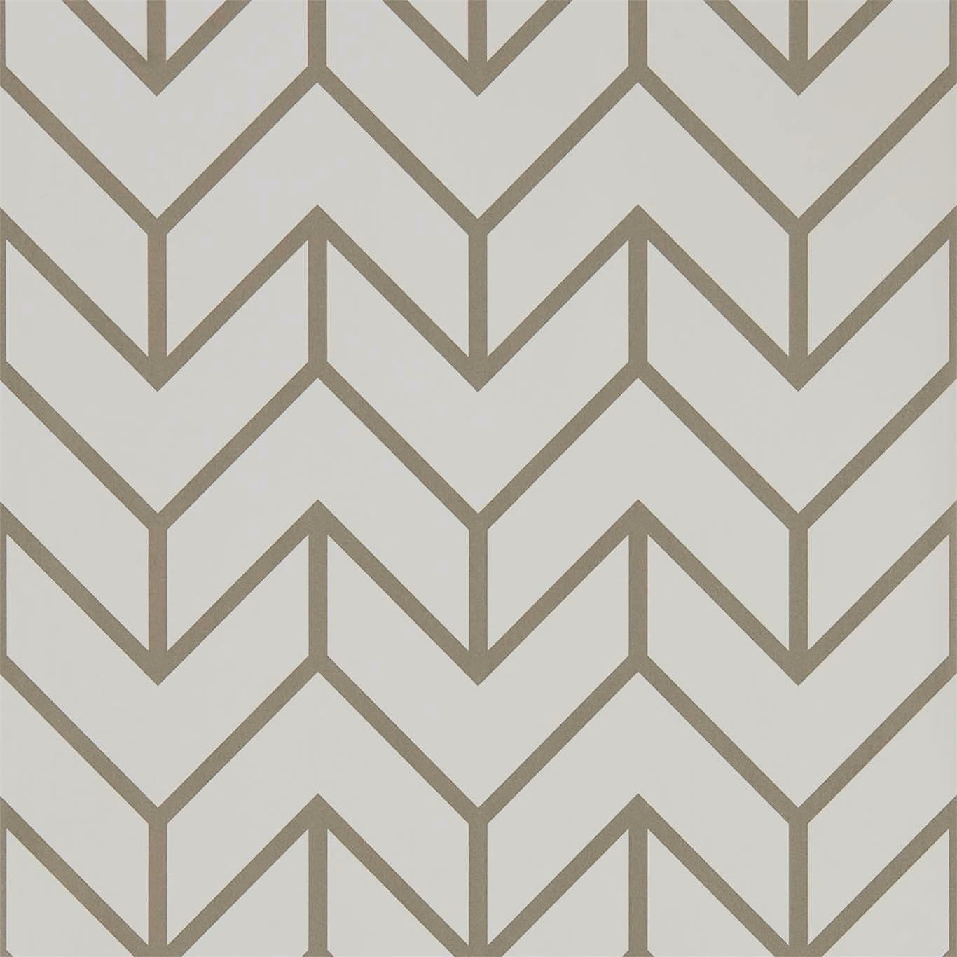 Slate-grey branching chevrons on a chalk geometric wallpaper ground