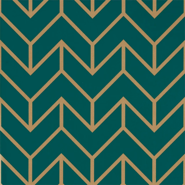 Deep teal wallpaper with muted gold branching geometric tessellation lines