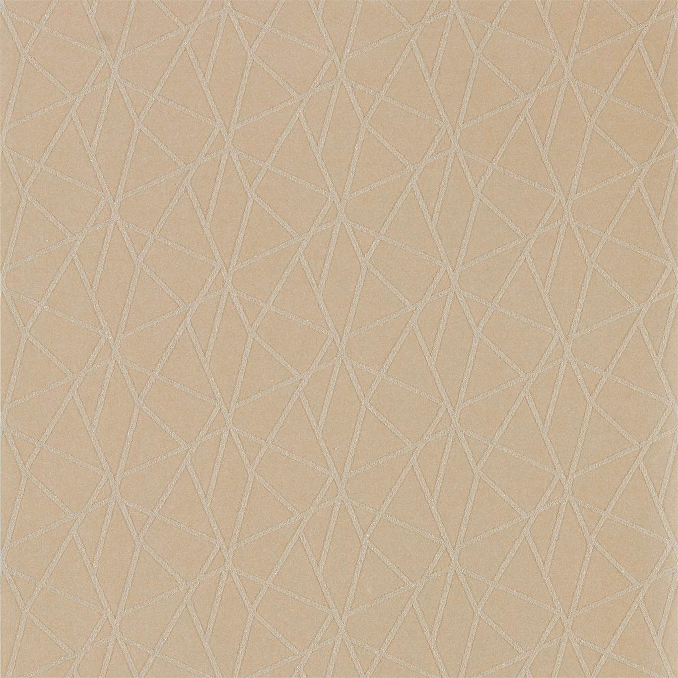 Warm gilver beige wallpaper with pale shimmering intersecting geometric lines