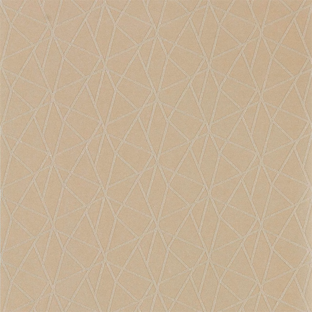 Warm gilver beige wallpaper with pale shimmering intersecting geometric lines