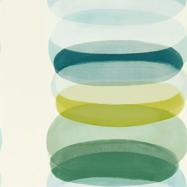 Overlapping emerald, teal and lime ellipses on a pale mint wallpaper ground