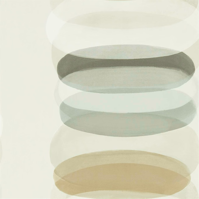 Oyster wallpaper with stacked sage-grey and taupe elliptical bands