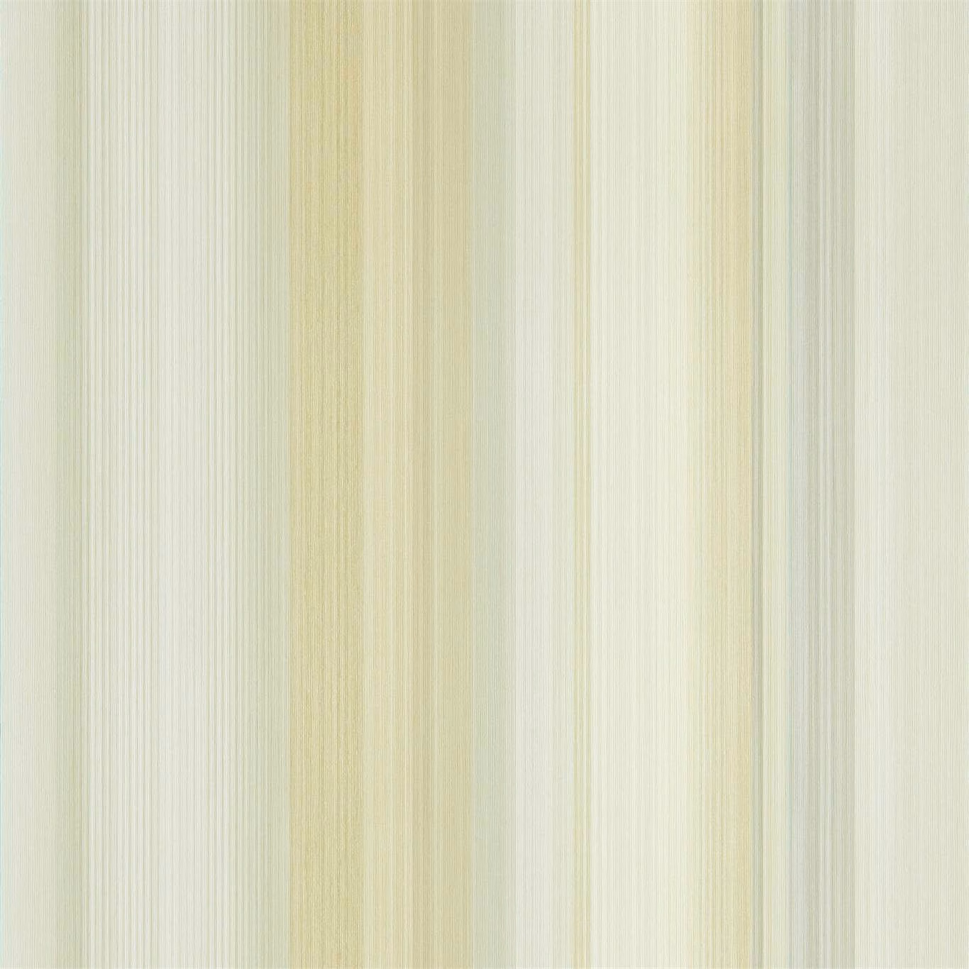 Pale oyster wallpaper with fine sage and straw vertical striations