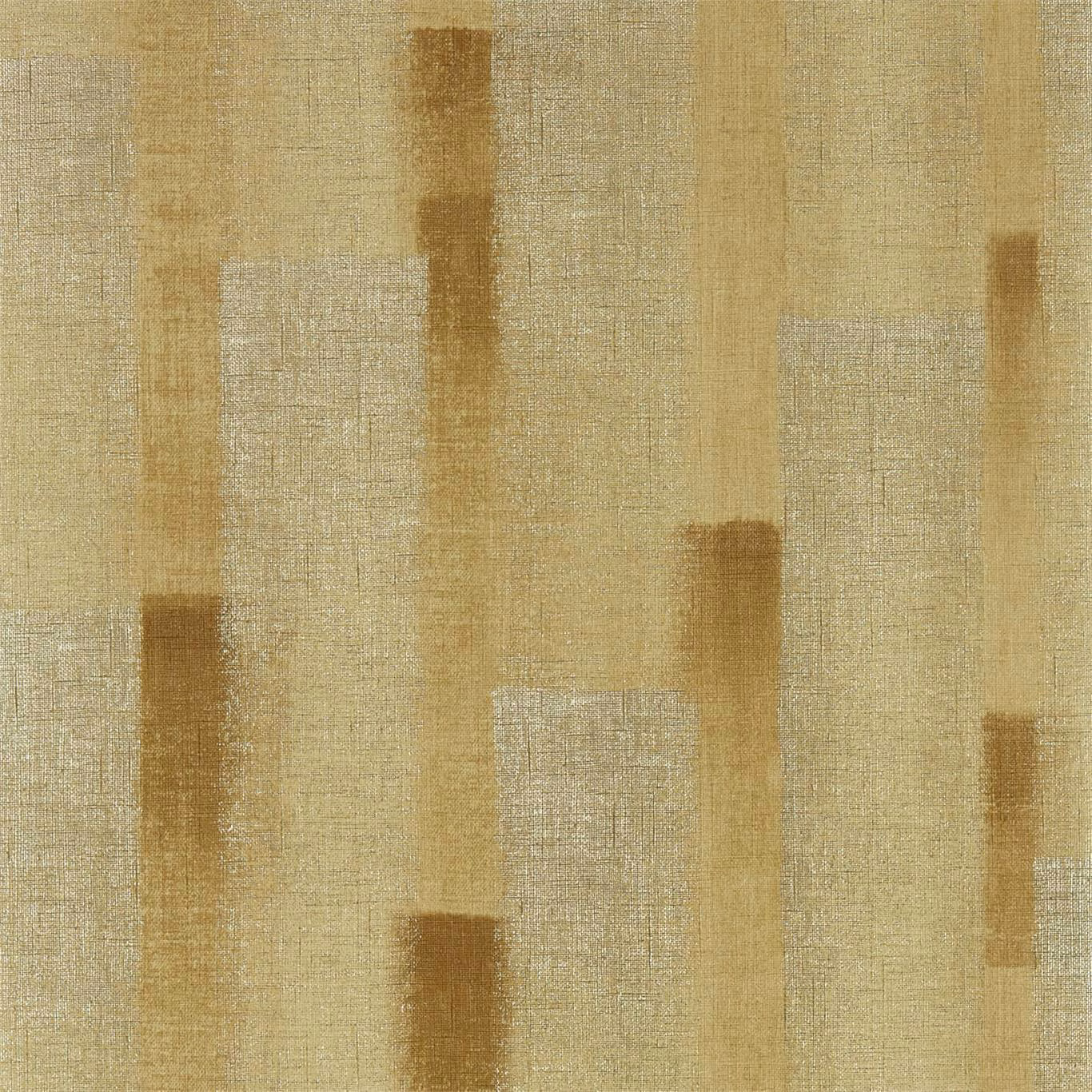 Warm bronze wallpaper with vertical sand blocks and a fine crosshatched texture