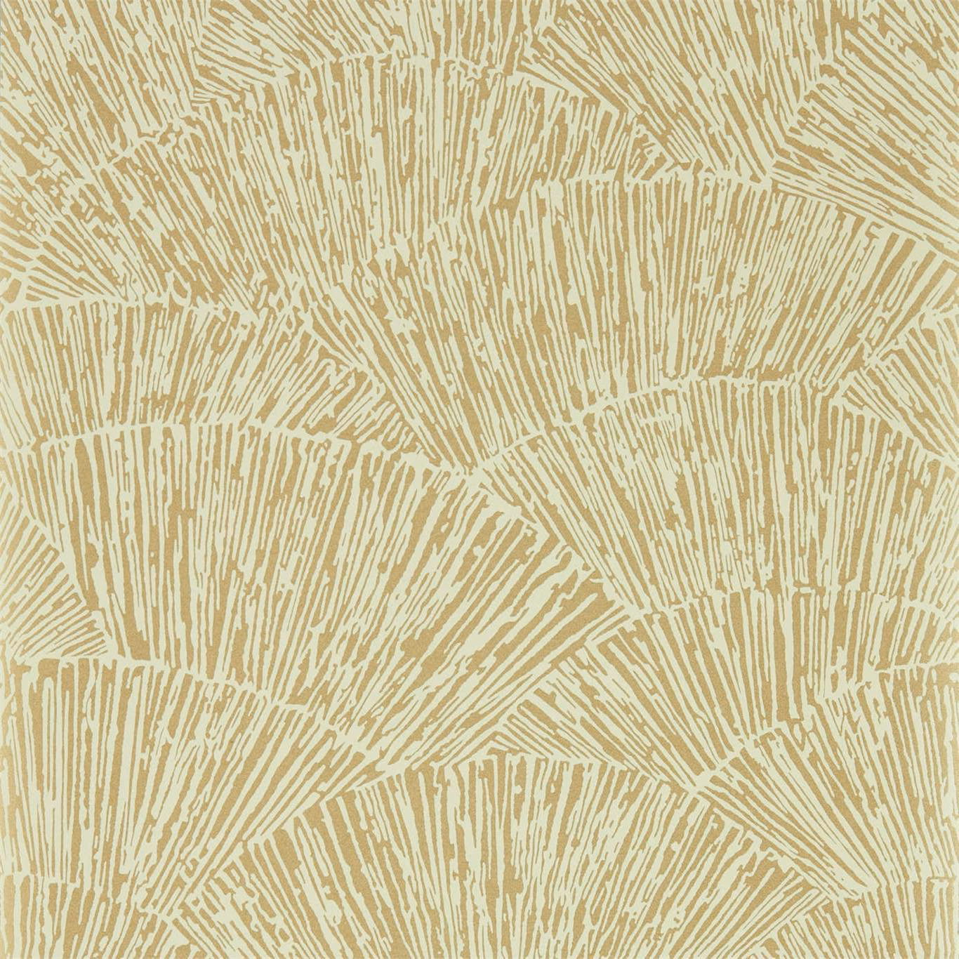 Warm bronze wallpaper with cream fan-like linear arcs and branching detail