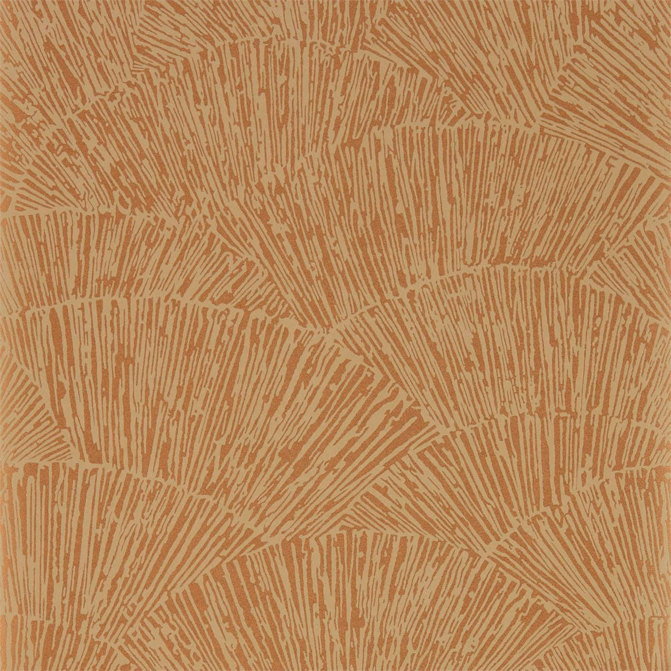 Muted copper terracotta wallpaper with pale radiating linear fan motifs
