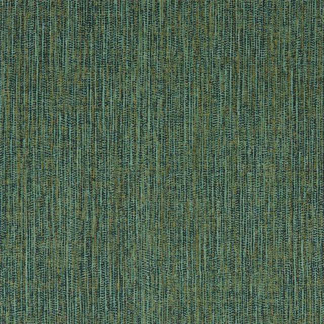 Deep emerald wallpaper with teal and olive flecks in fine vertical striations