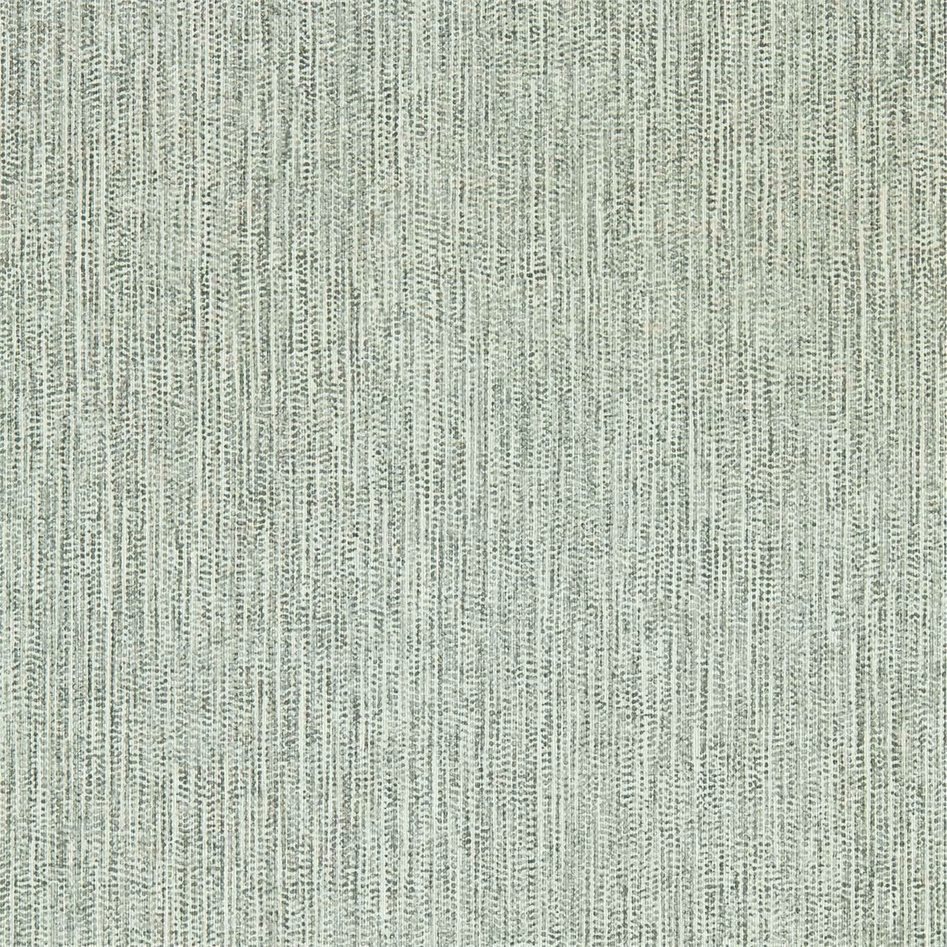 Pale sage-grey wallpaper with fine irregular vertical striations and a softly mineral texture