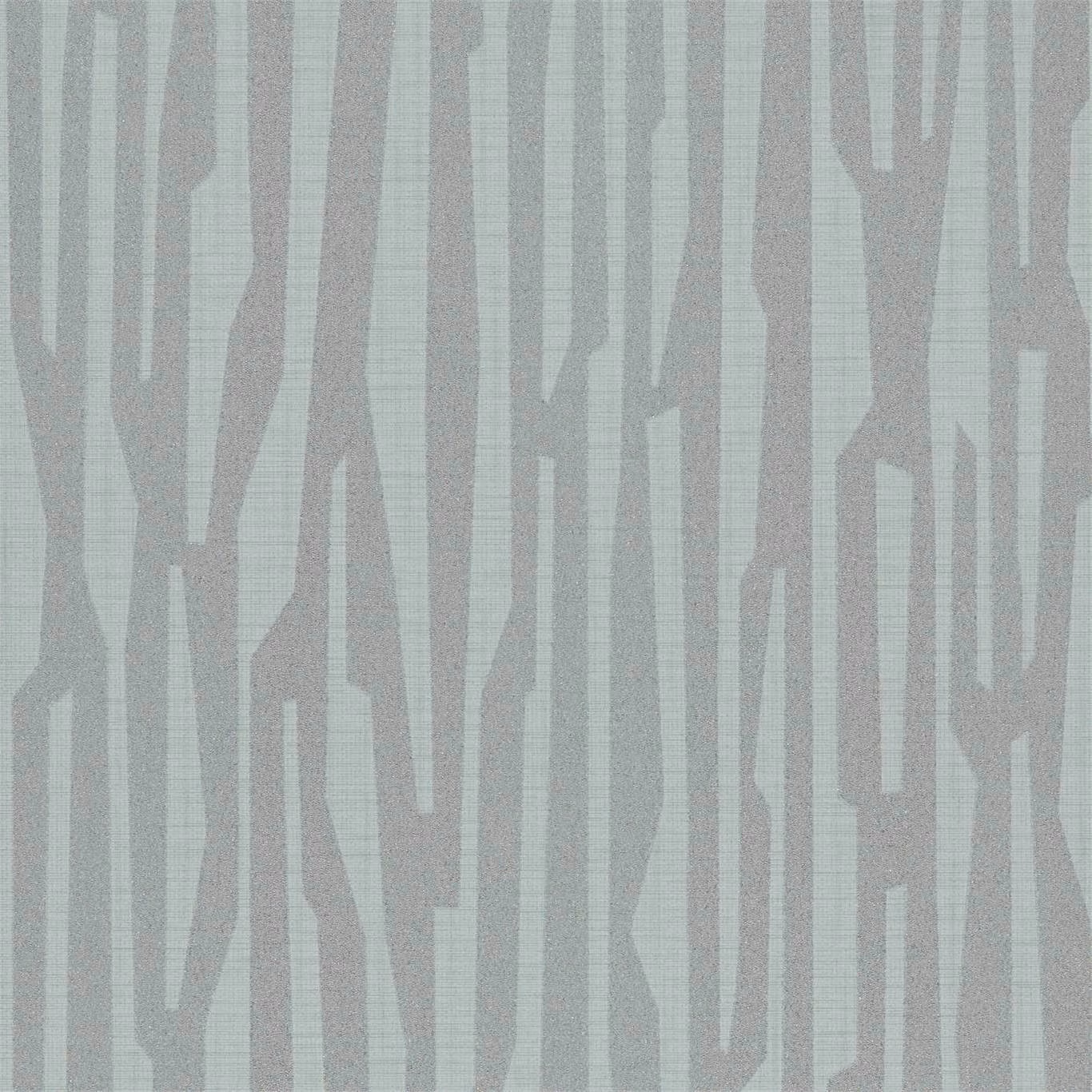 Cool blue-grey wallpaper with irregular vertical stone-grey geometric bands and fine linear texture