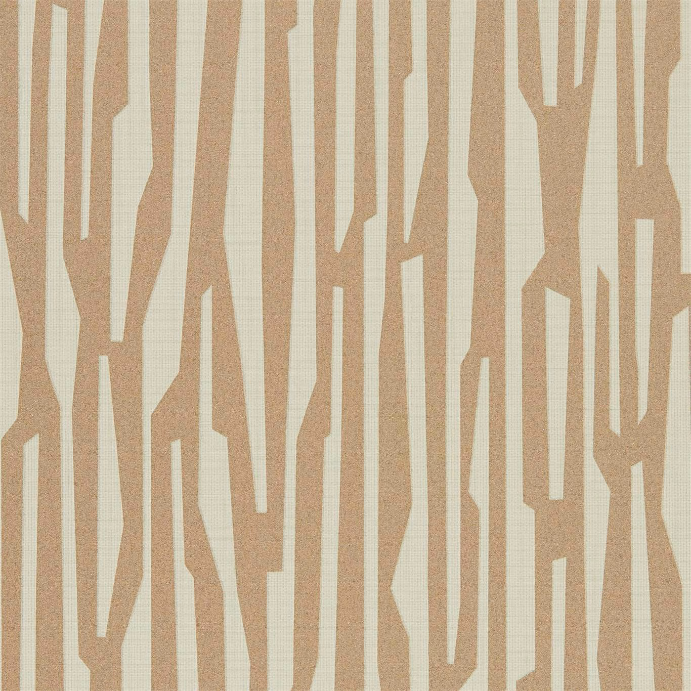 Warm rose-gold and cream wallpaper with irregular vertical geometric stripes and fine linear grain